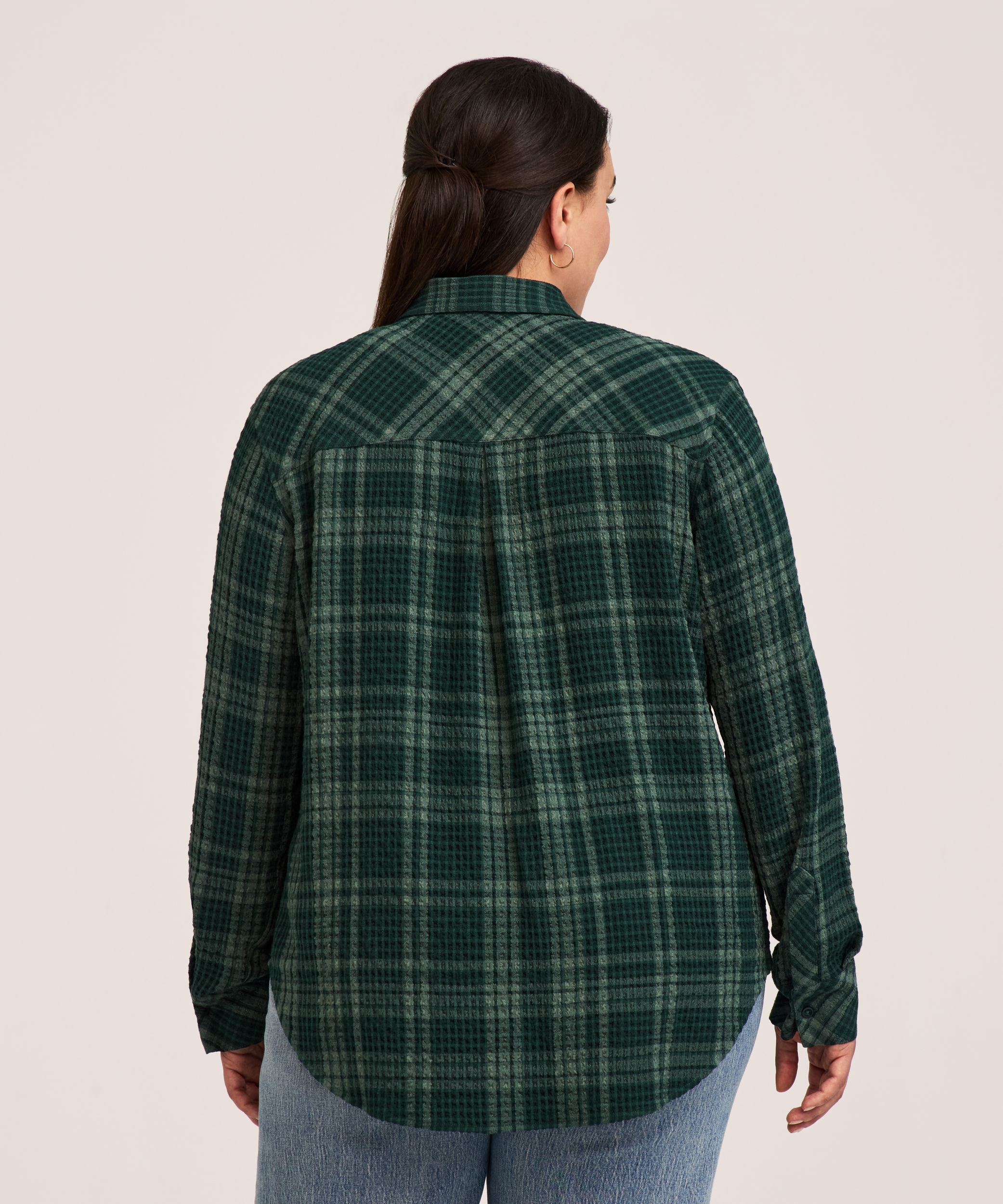 Denver Hayes Women's Long Sleeve Semi Fitted Textured Button-Up Shirt