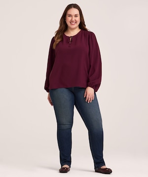 Denver Hayes Women's Long Sleeve Ruched V-Neck Poet Blouse