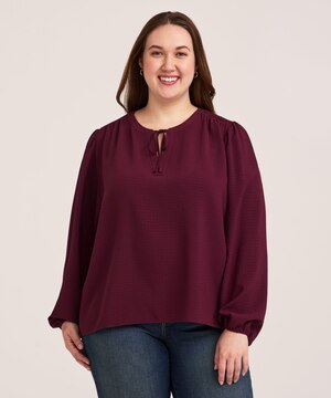 Denver Hayes Women's Long Sleeve Ruched V-Neck Poet Blouse