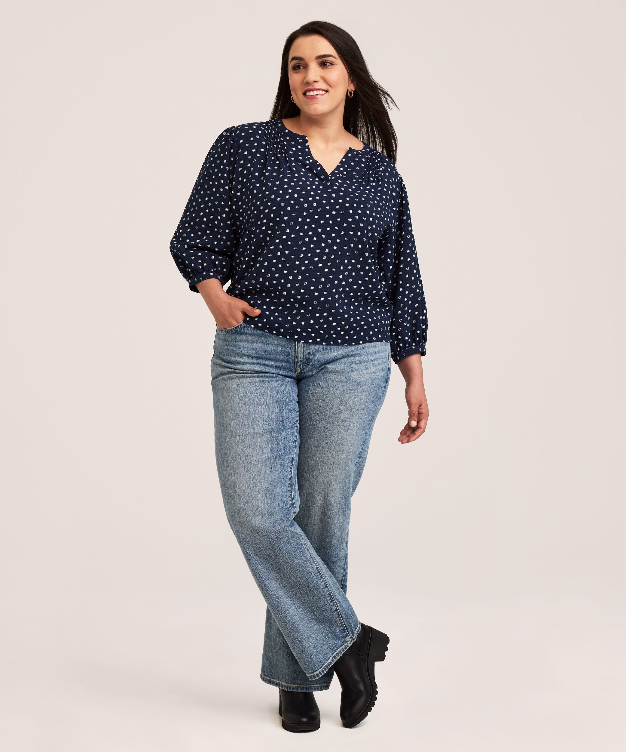 Denver Hayes Women's Long Sleeve Printed Poet Blouse