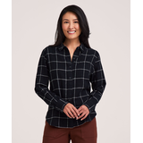 Denver Hayes Women's Long Sleeve Linen Blend Relaxed Button Up Shirt Front_Flat