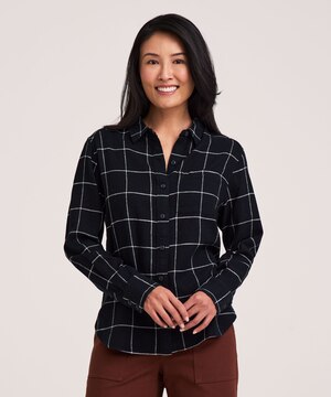 Denver Hayes Women's Long Sleeve Linen Blend Relaxed Button Up Shirt