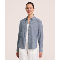Denver Hayes Women's Long Sleeve Linen Blend Relaxed Button Up Shirt