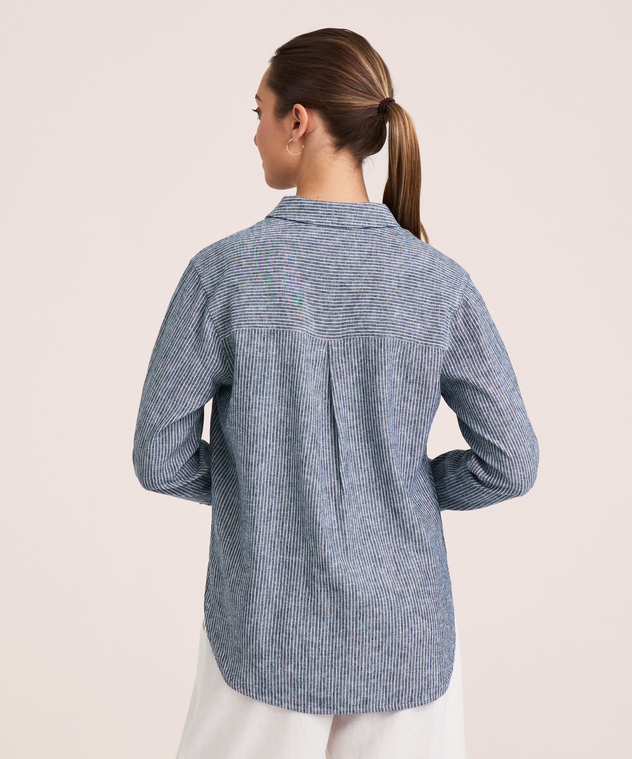 Denver Hayes Women's Long Sleeve Linen Blend Relaxed Button Up Shirt