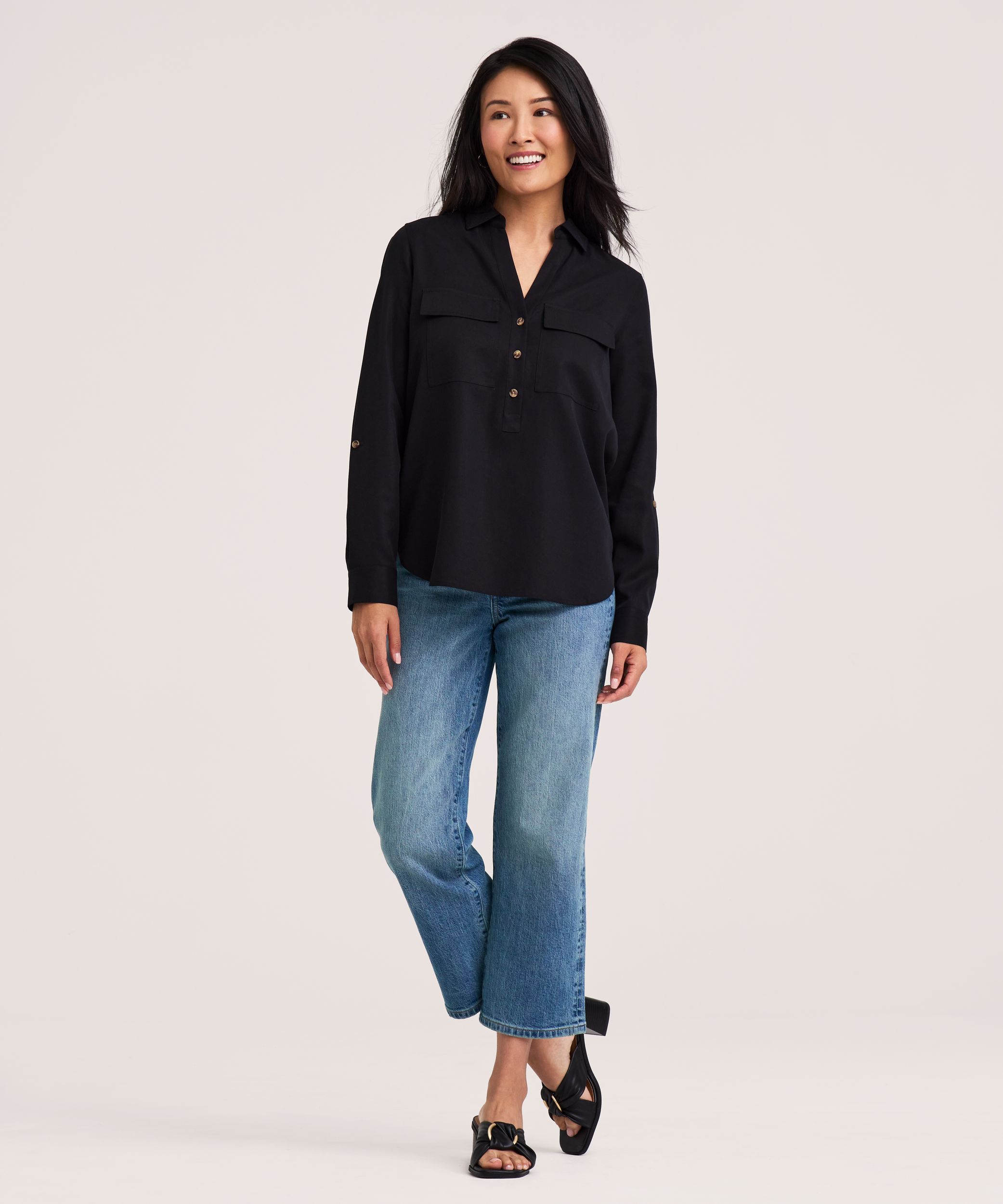 Denver Hayes Women's Long Sleeve Tencel Pullover Utility Shirt