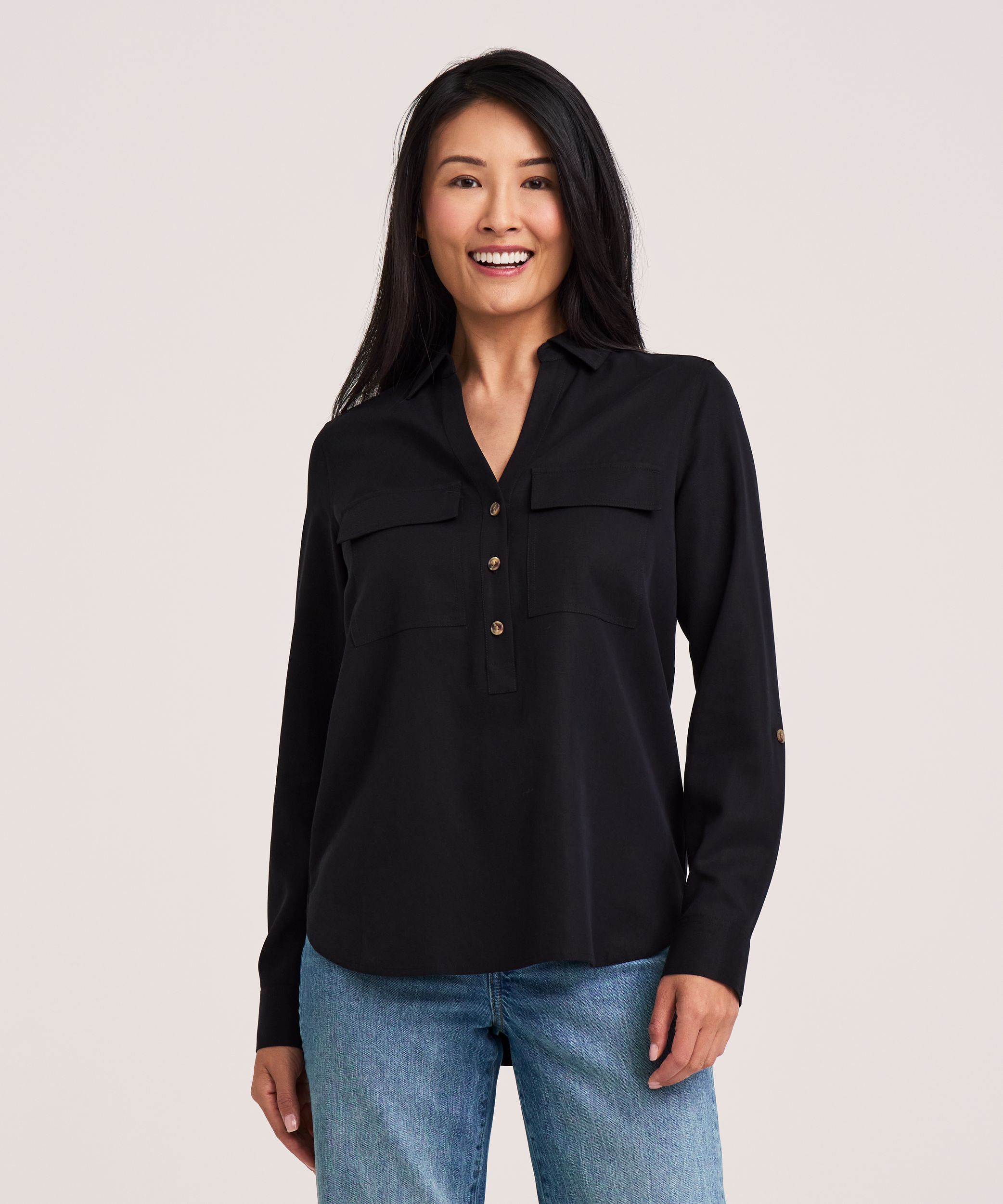 Denver Hayes Women's Long Sleeve Tencel Pullover Utility Shirt