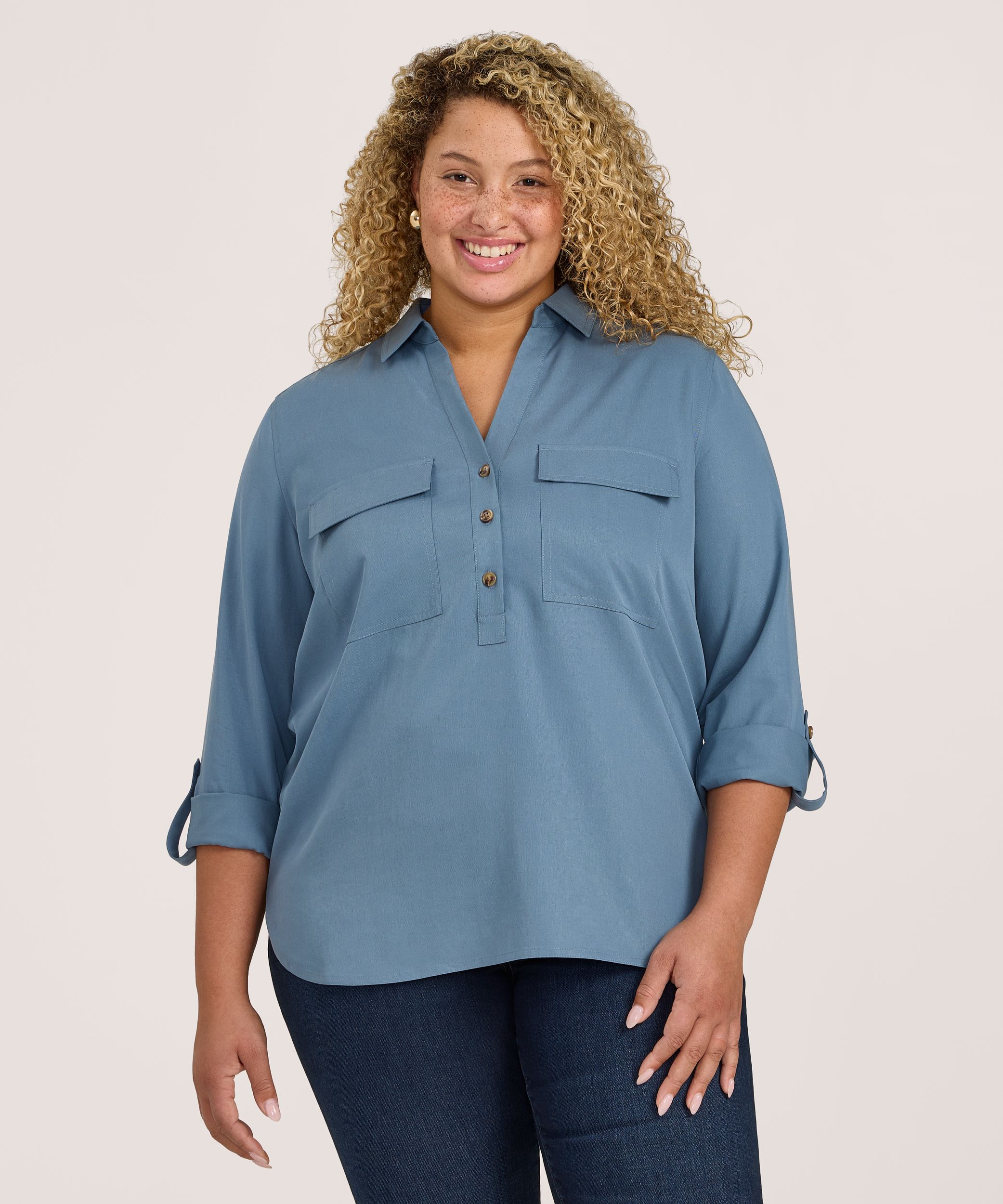 Chemise tout usage à enfiler et à manches longues en Tencel pour femmes, Denver Hayes
