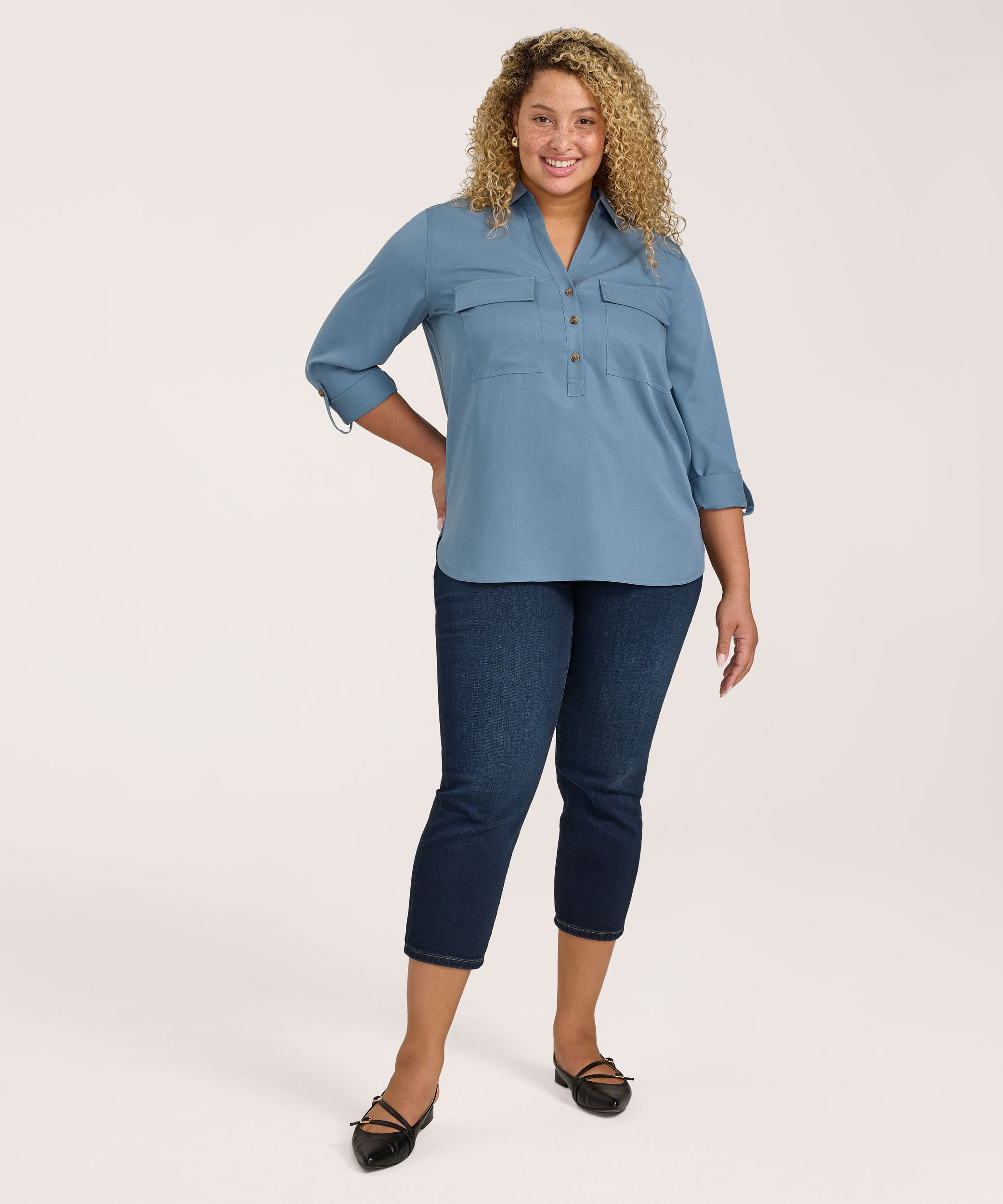 Chemise tout usage à enfiler et à manches longues en Tencel pour femmes, Denver Hayes