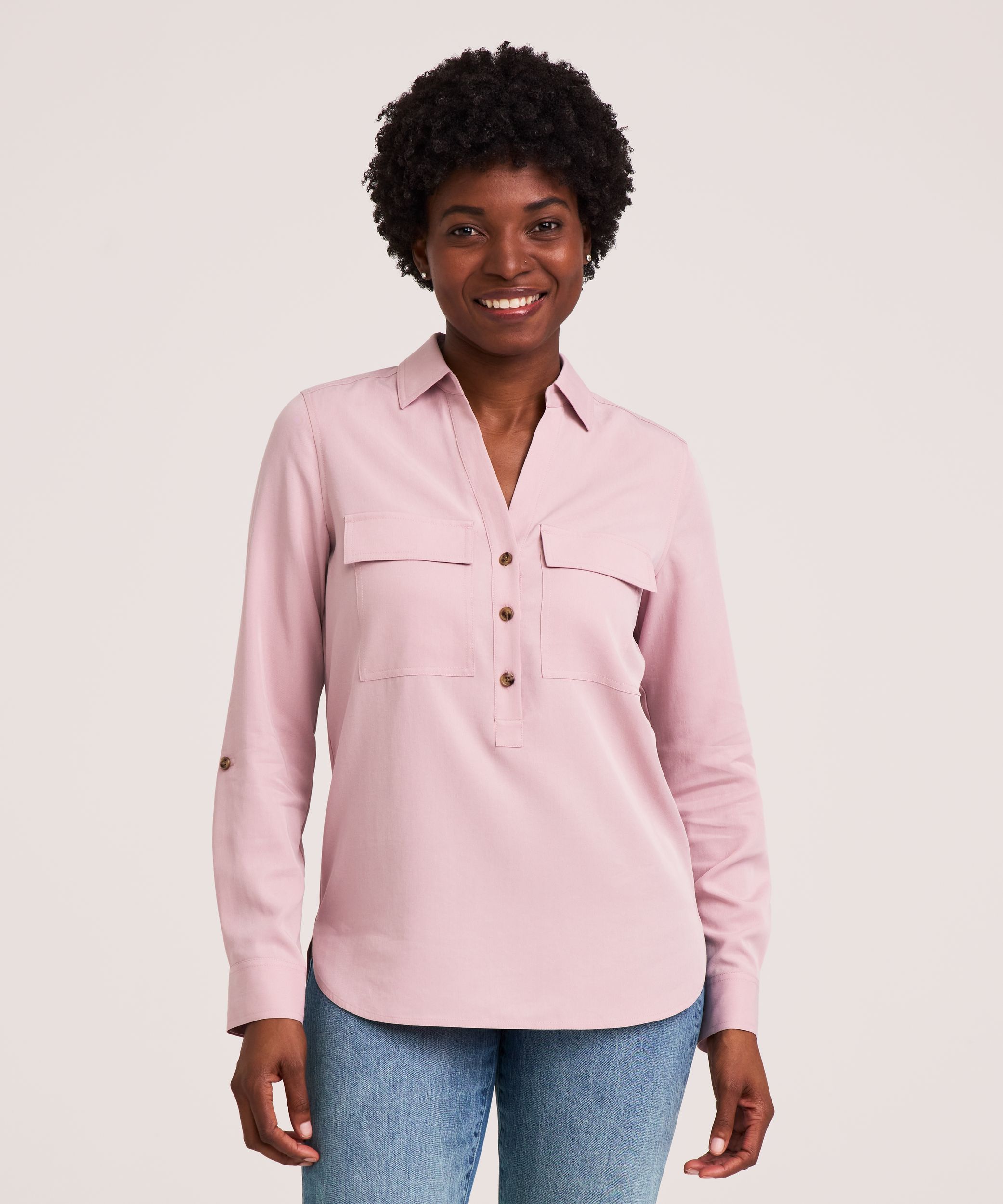 Chemise tout usage à enfiler et à manches longues en Tencel pour femmes, Denver Hayes