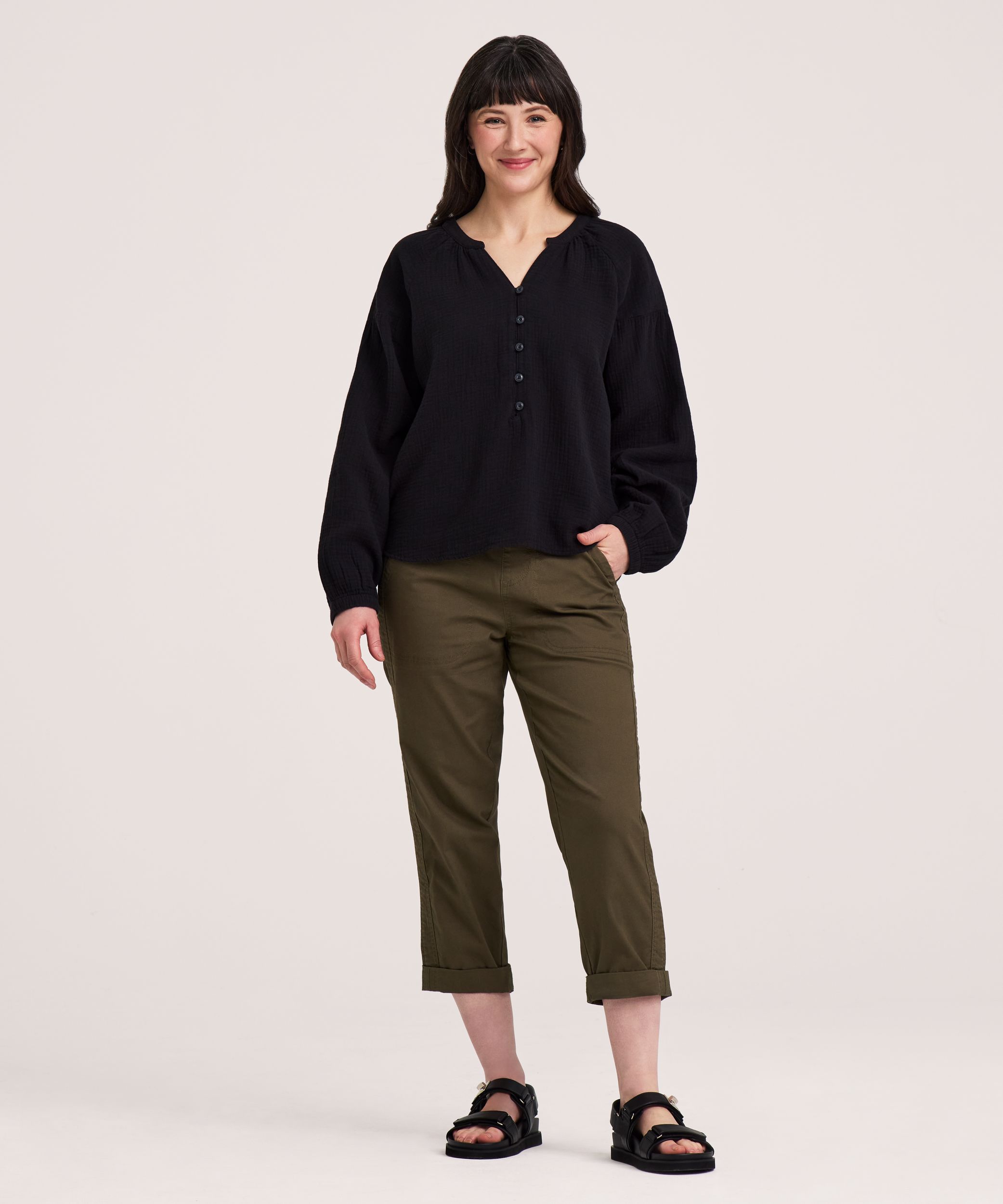 Denver Hayes Women's Long Sleeve Double Gauze Blouse