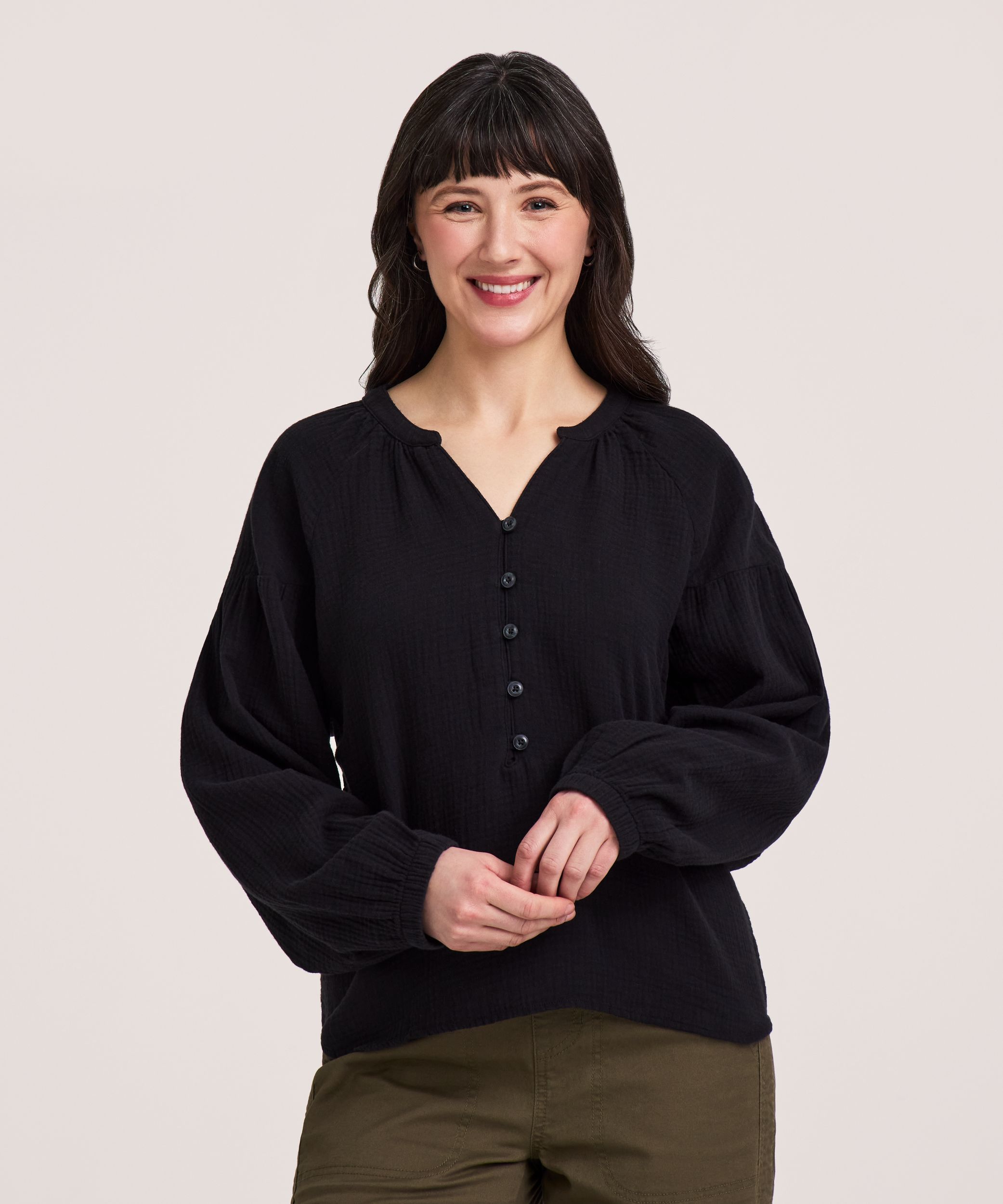 Denver Hayes Women's Long Sleeve Double Gauze Blouse