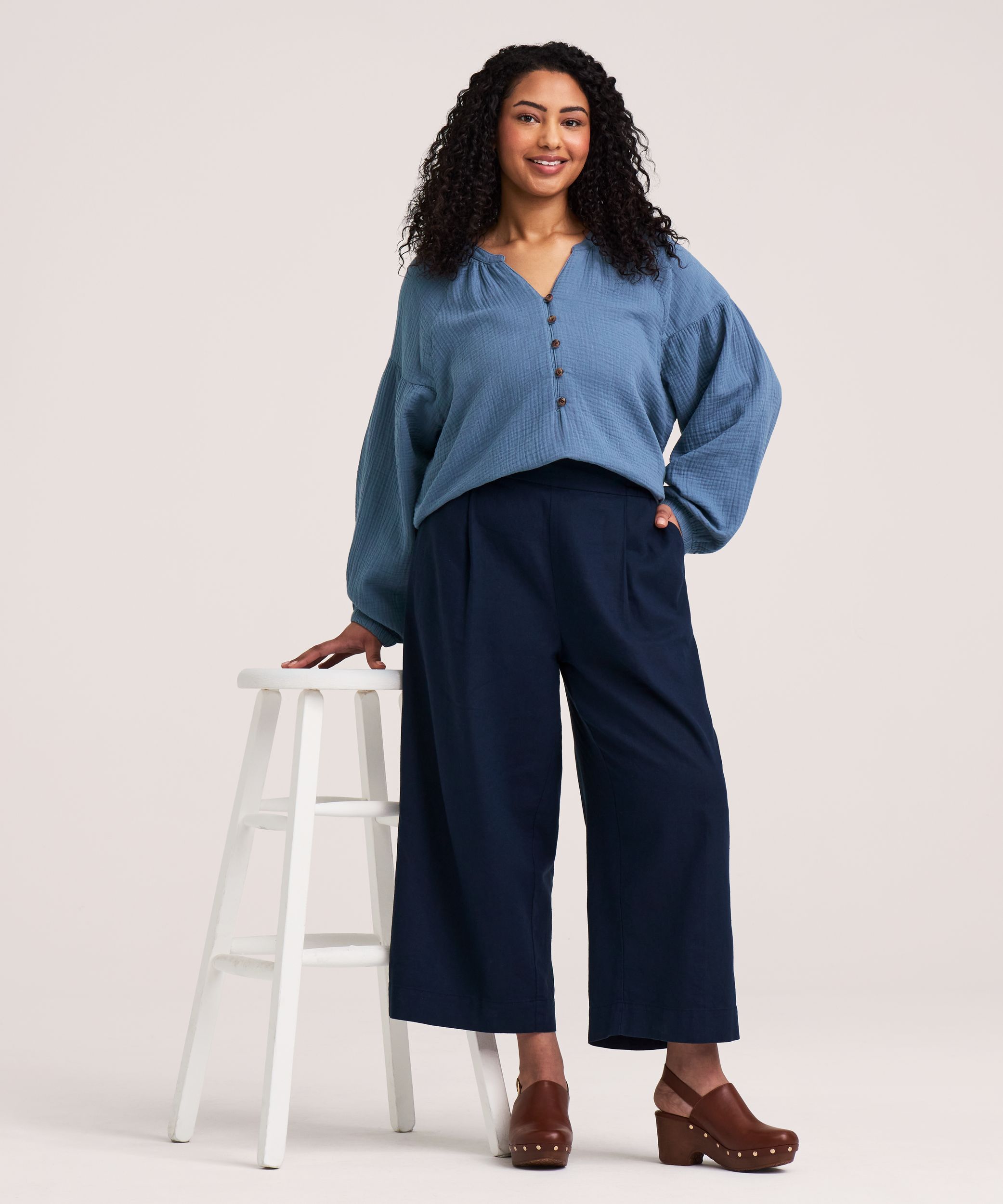 Blouse en mousseline double couche à manches longues pour femmes, Denver Hayes