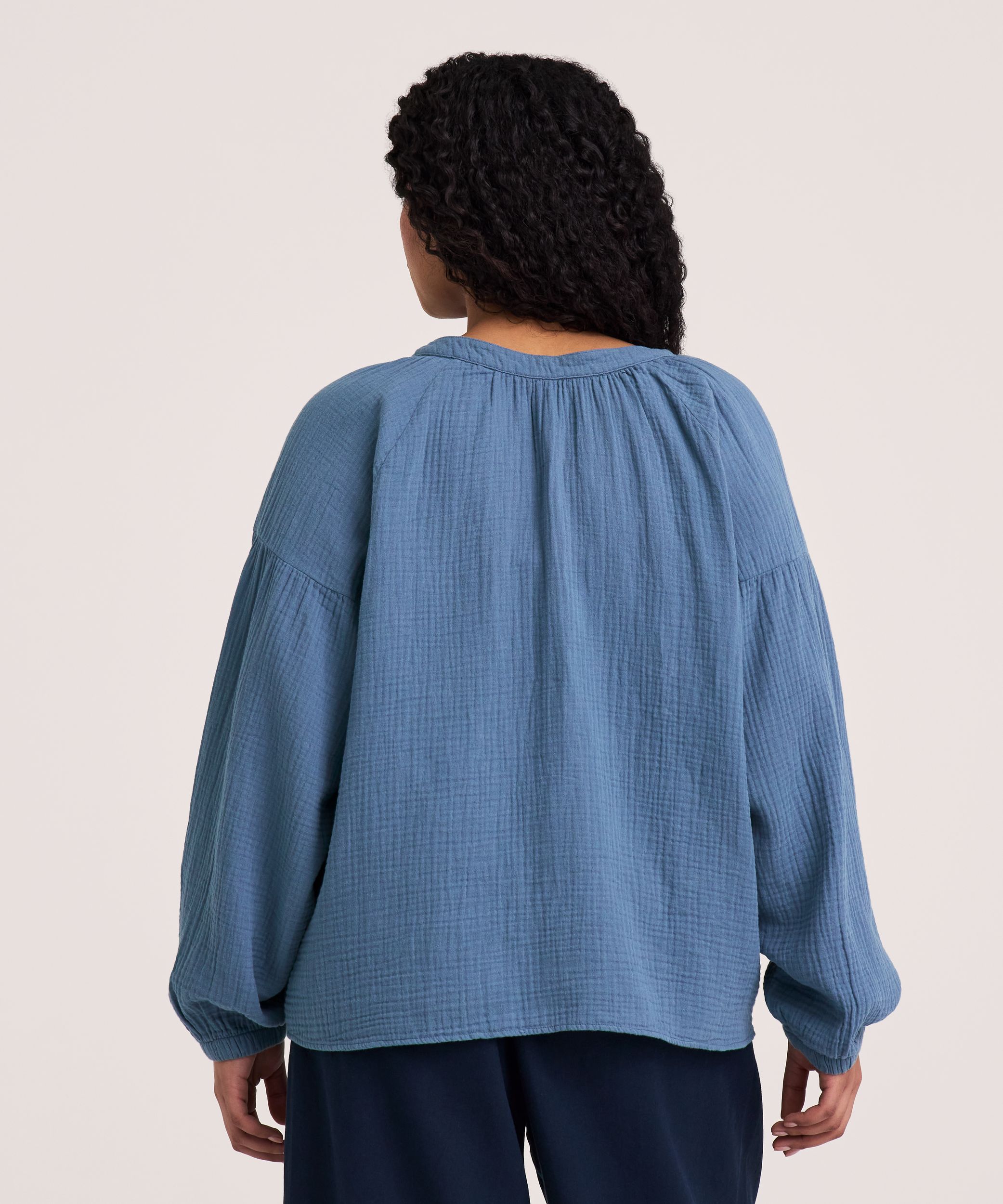 Blouse en mousseline double couche à manches longues pour femmes, Denver Hayes