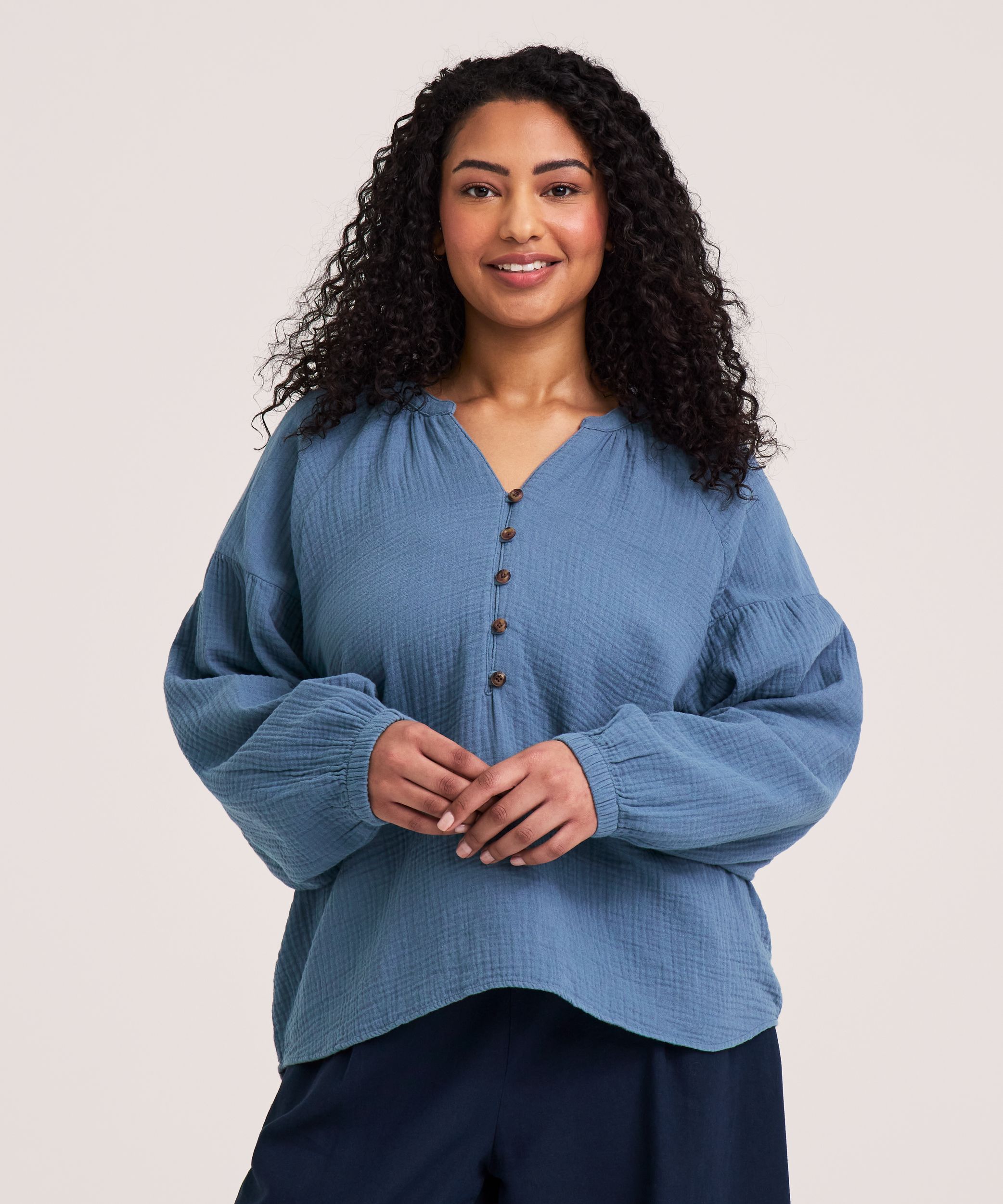 Blouse en mousseline double couche à manches longues pour femmes, Denver Hayes