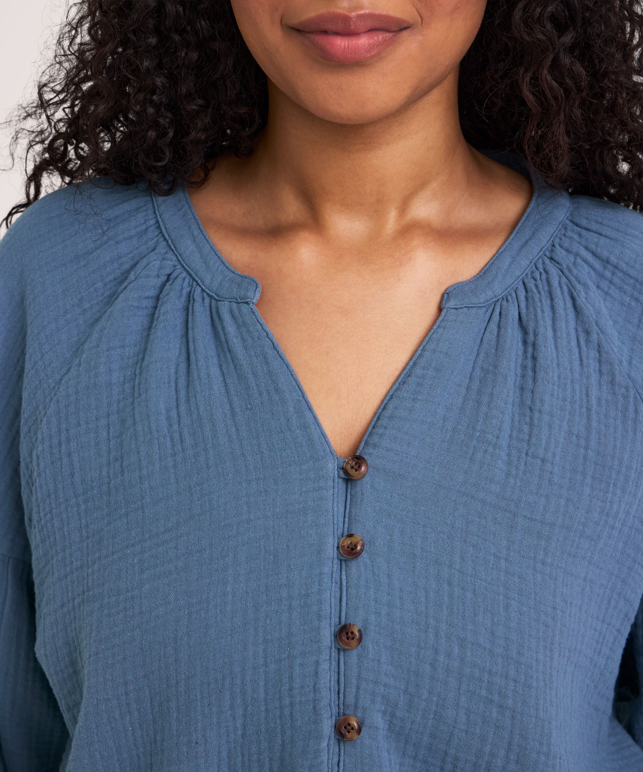 Blouse en mousseline double couche à manches longues pour femmes, Denver Hayes