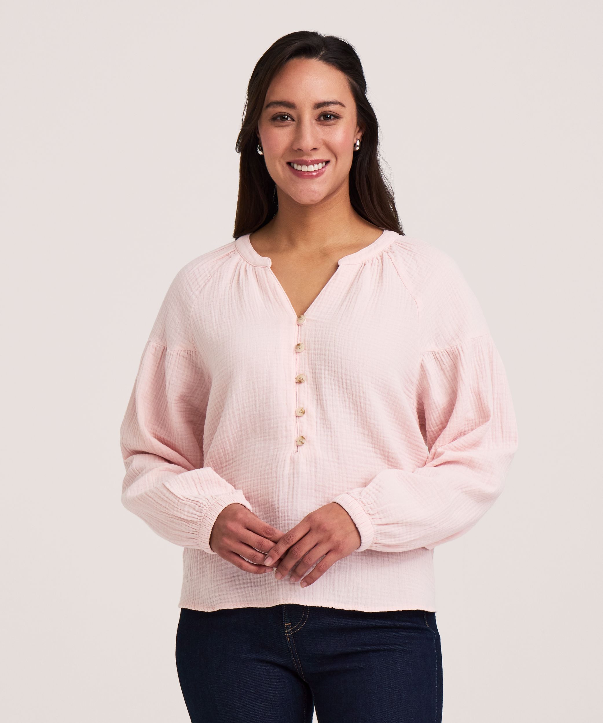 Blouse en mousseline double couche à manches longues pour femmes, Denver Hayes