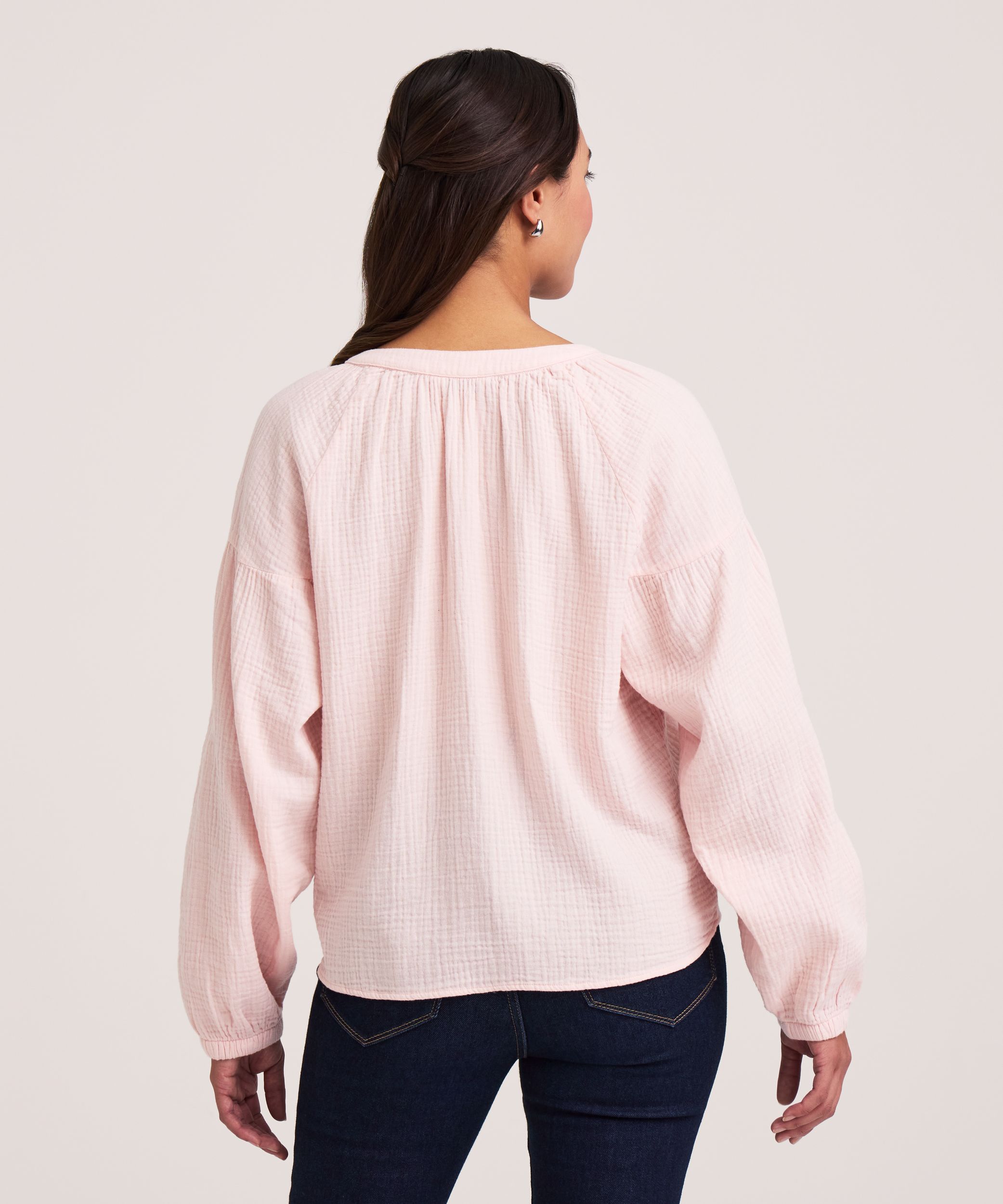 Blouse en mousseline double couche à manches longues pour femmes, Denver Hayes