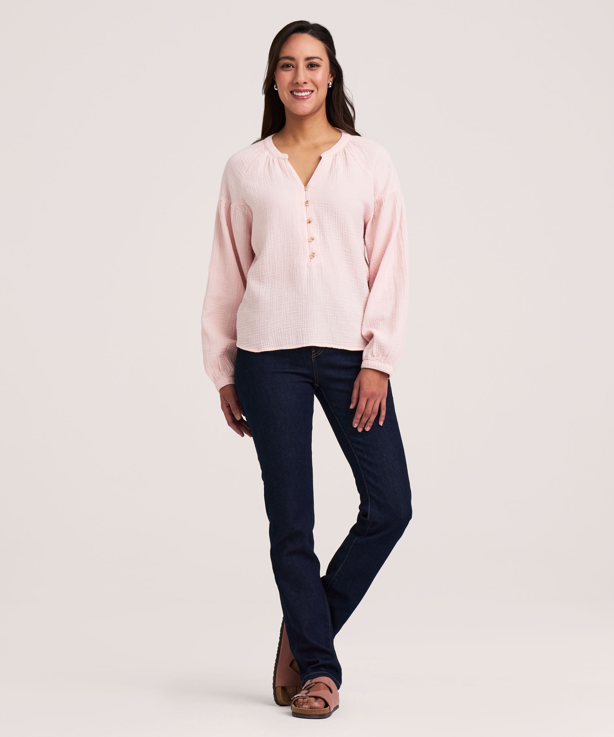 Blouse en mousseline double couche à manches longues pour femmes, Denver Hayes