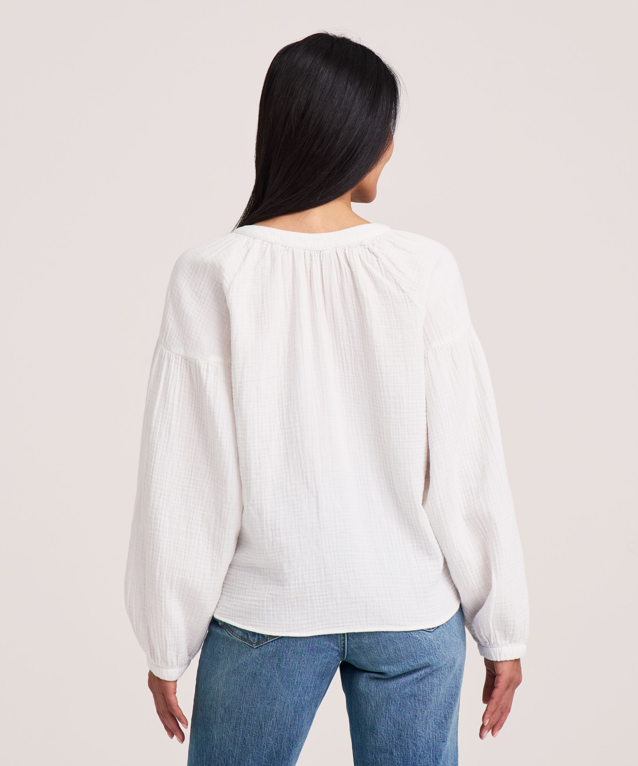 Blouse en mousseline double couche à manches longues pour femmes, Denver Hayes