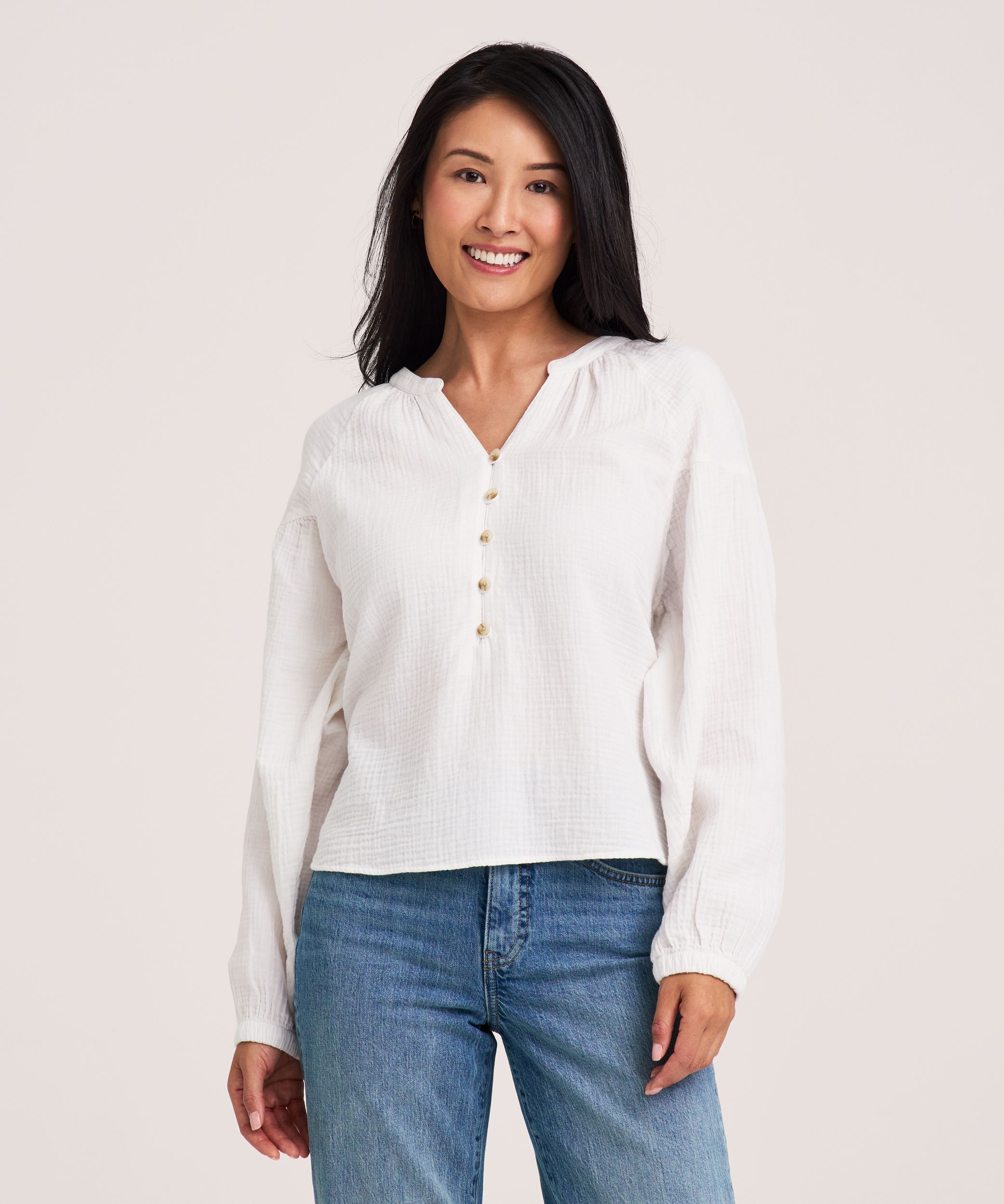 Blouse en mousseline double couche à manches longues pour femmes, Denver Hayes