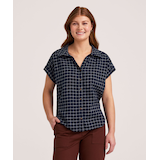 Denver Hayes Women's Short Sleeve Relaxed Button-Up Linen Shirt Front_Flat