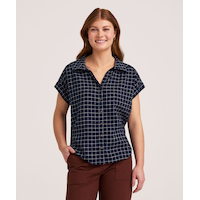 Denver Hayes Women's Short Sleeve Relaxed Button-Up Linen Shirt Front_Flat