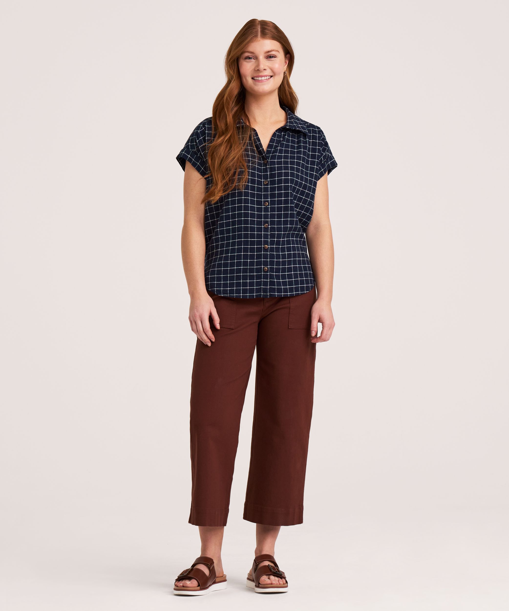 Denver Hayes Women's Short Sleeve Relaxed Button-Up Linen Shirt