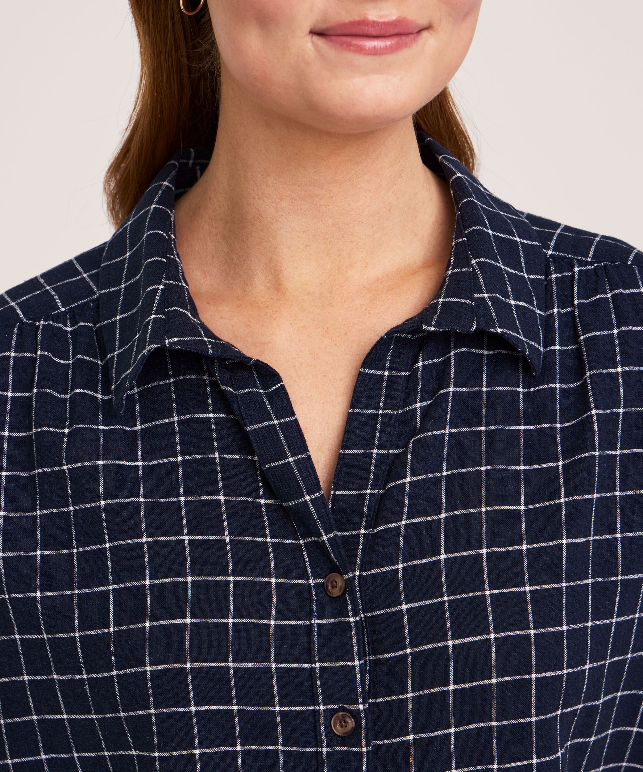 Denver Hayes Women's Short Sleeve Relaxed Button-Up Linen Shirt