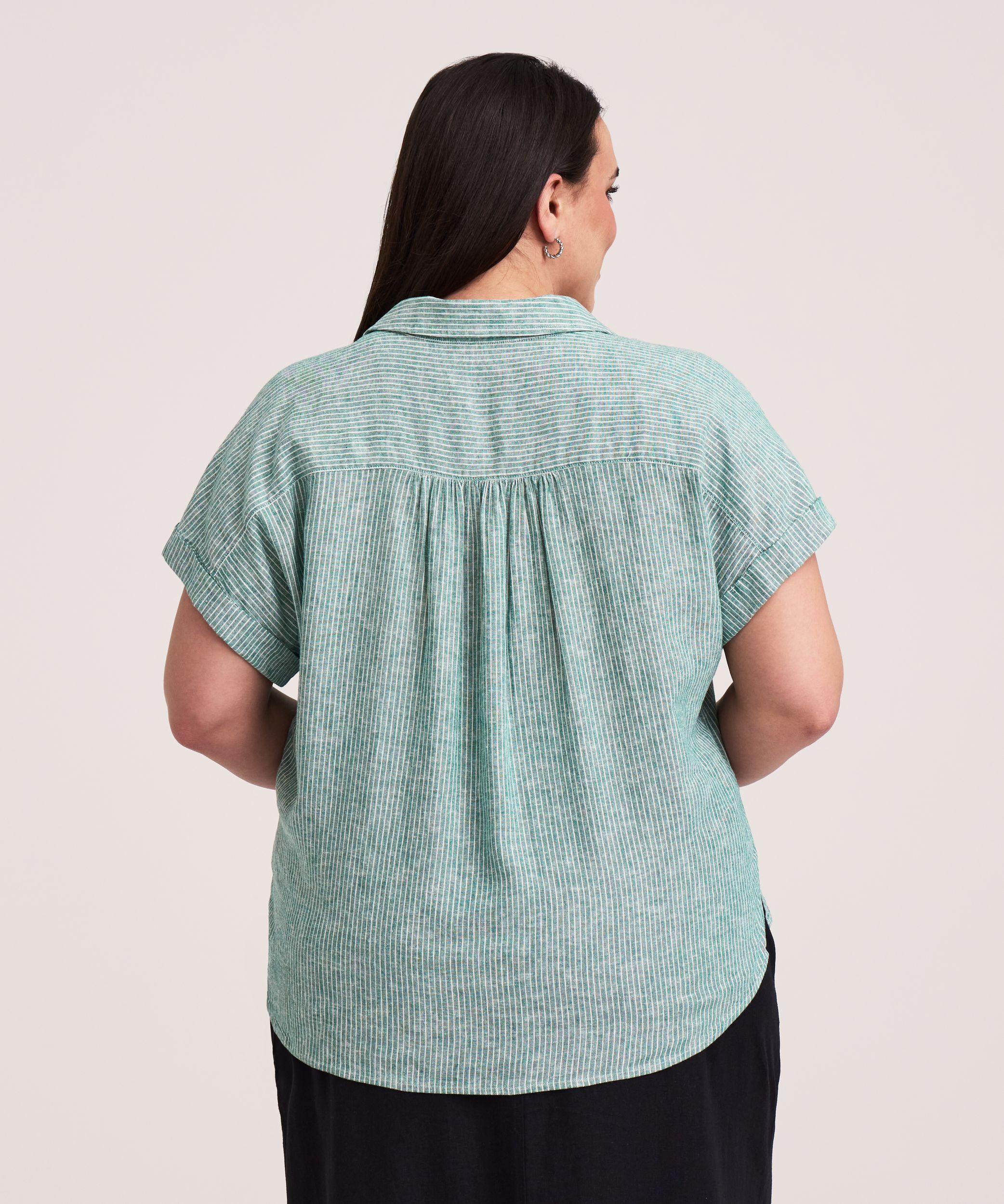 Denver Hayes Women's Short Sleeve Relaxed Button-Up Linen Shirt