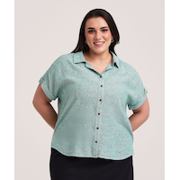 Denver Hayes Women's Short Sleeve Relaxed Button-Up Linen Shirt