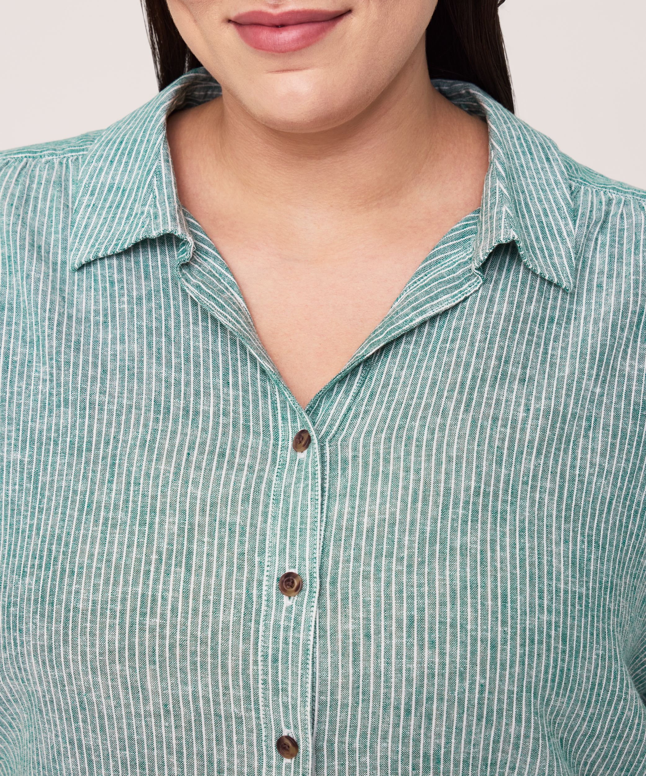 Denver Hayes Women's Short Sleeve Relaxed Button-Up Linen Shirt