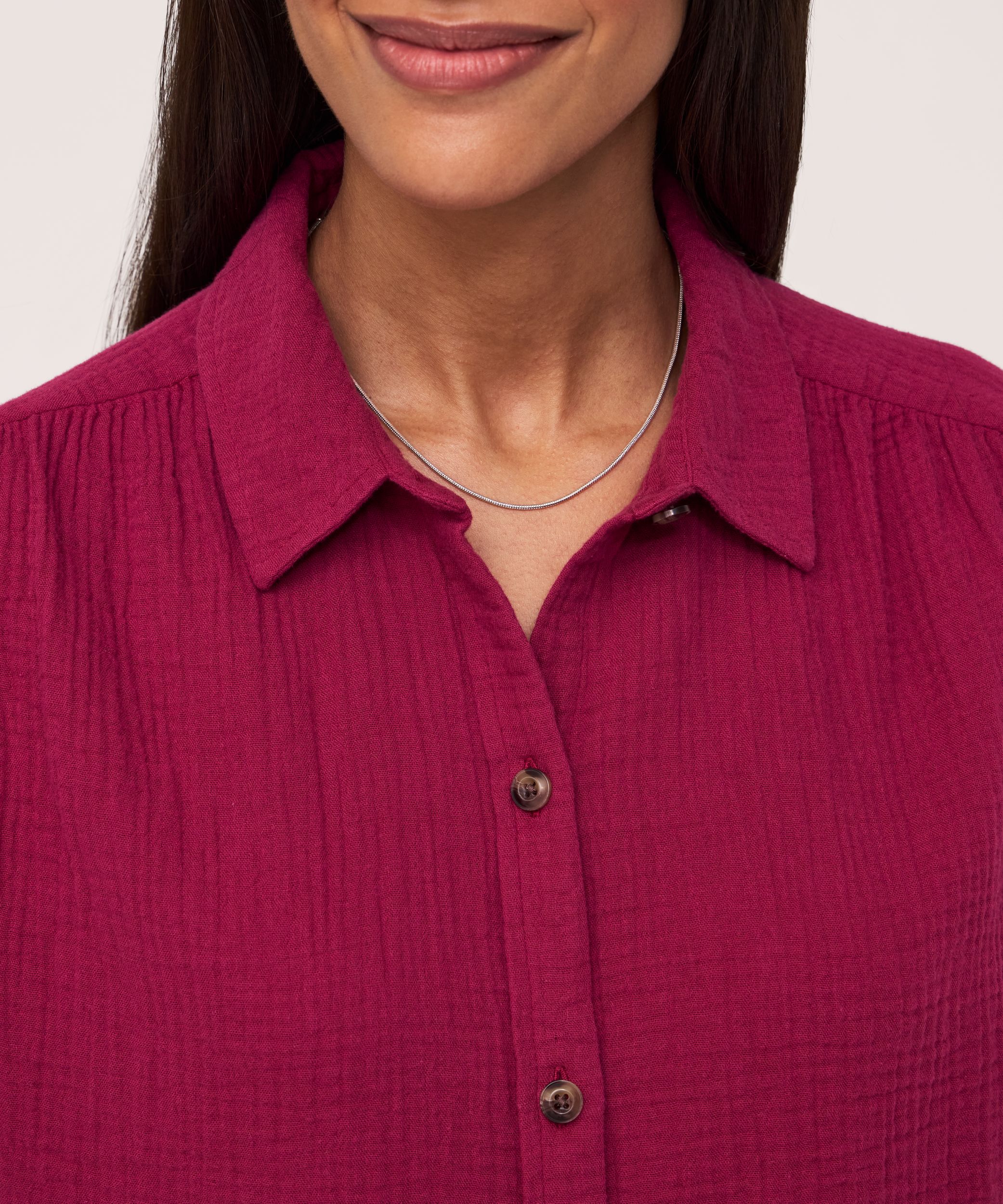 Denver Hayes Women's Short Sleeve Relaxed Double Gauze Button-Up Shirt