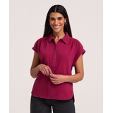 Denver Hayes Women's Short Sleeve Relaxed Double Gauze Button-Up Shirt