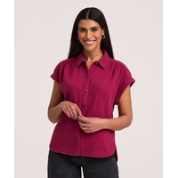 Denver Hayes Women's Short Sleeve Relaxed Double Gauze Button-Up Shirt