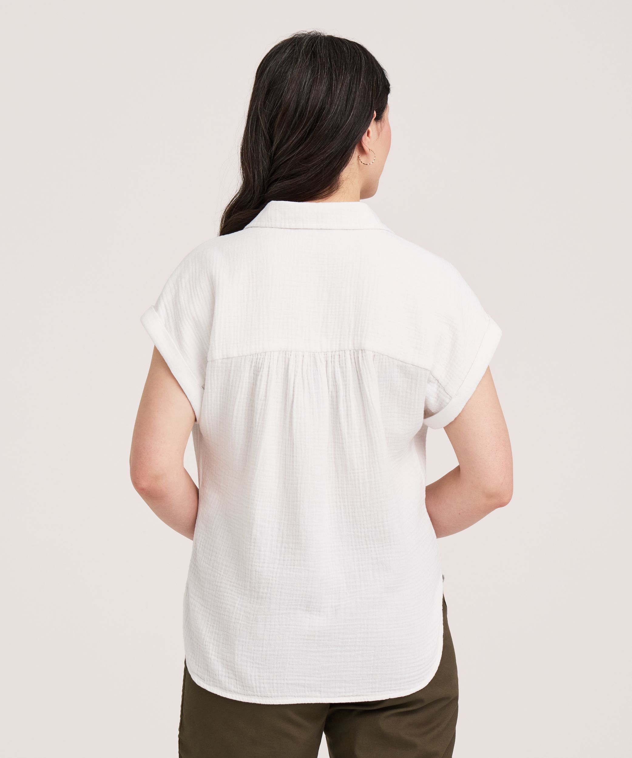 Chemise boutonnée décontractée à manches courtes en mousseline double pour femmes, Denver Hayes
