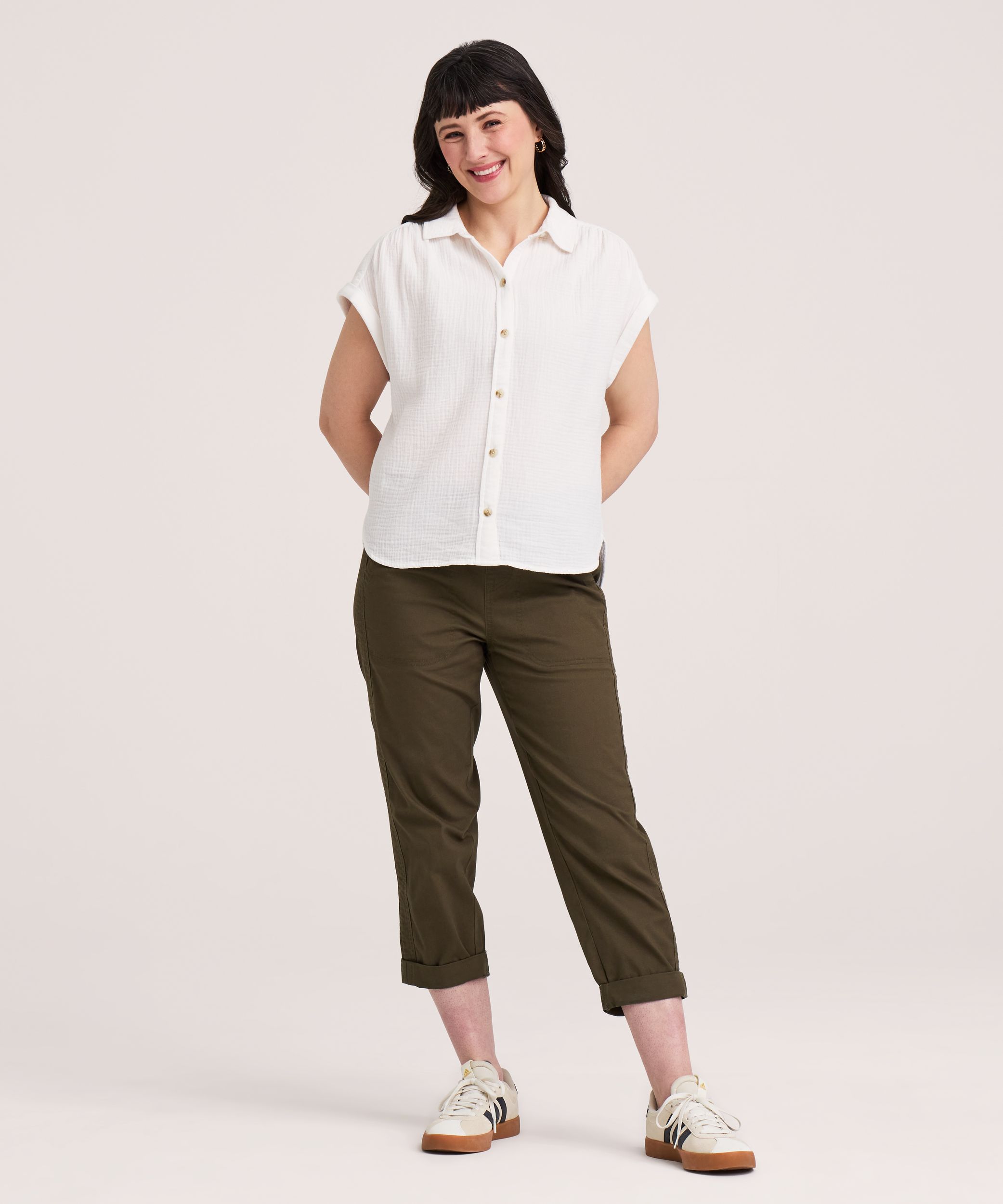 Chemise boutonnée décontractée à manches courtes en mousseline double pour femmes, Denver Hayes