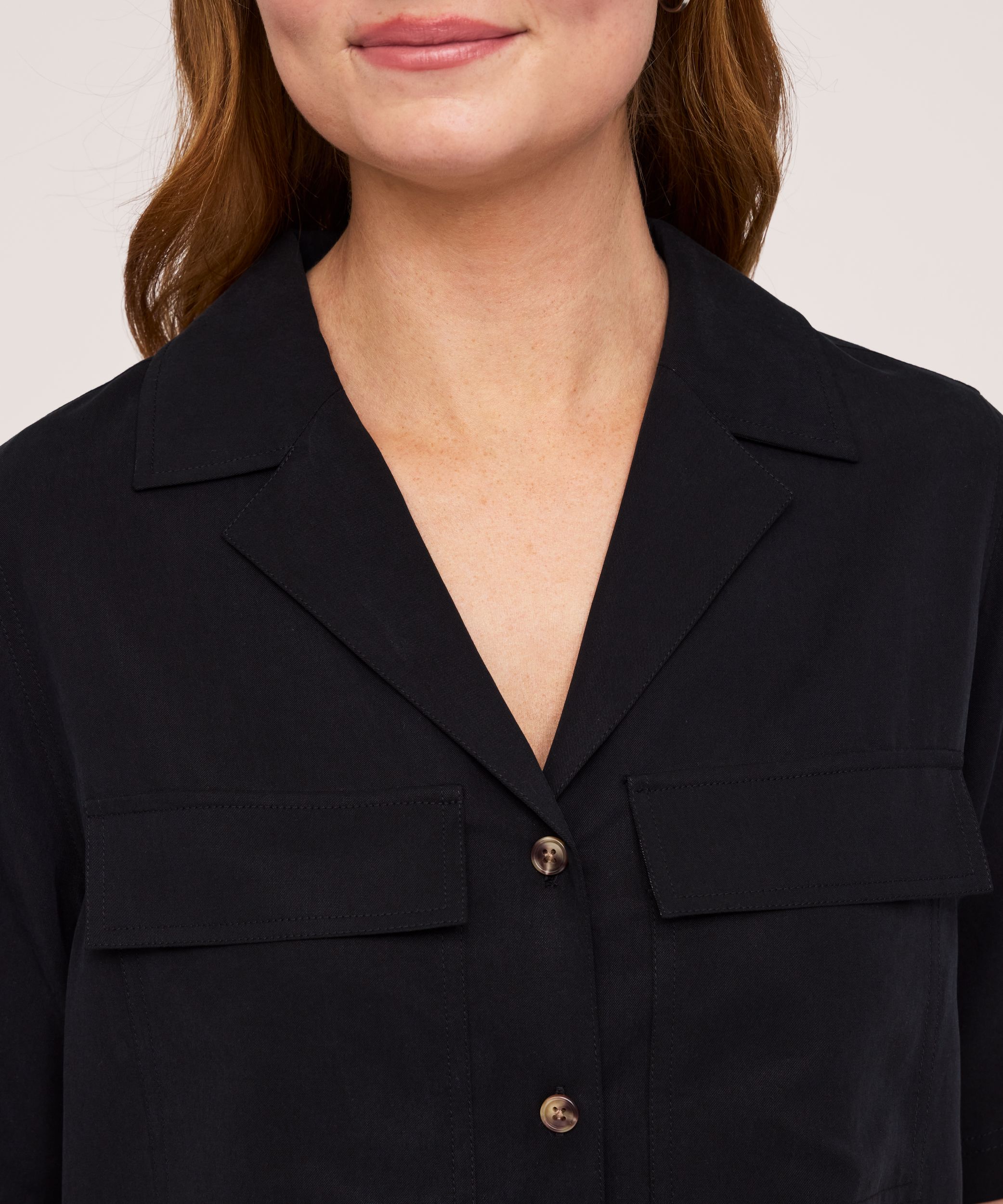 Denver Hayes Women's Short Sleeve Tencel Relaxed Utility Button-Up Shirt