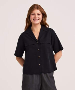 Denver Hayes Women's Short Sleeve Tencel Relaxed Utility Button-Up Shirt