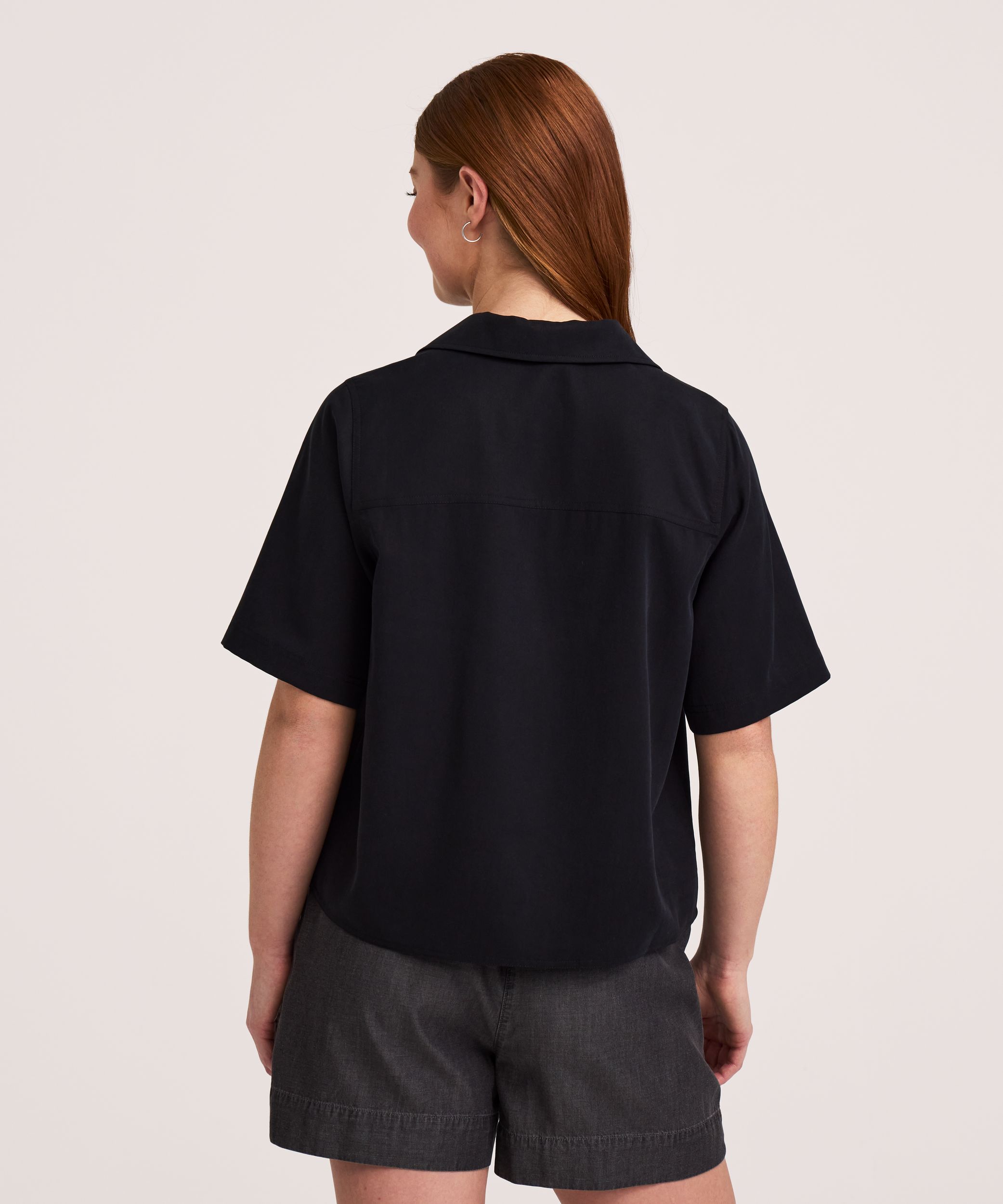 Denver Hayes Women's Short Sleeve Tencel Relaxed Utility Button-Up Shirt