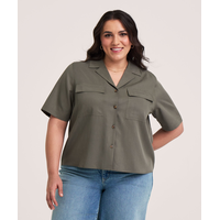 Denver Hayes Women's Short Sleeve Tencel Relaxed Utility Button-Up Shirt