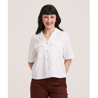 Denver Hayes Women's Short Sleeve Tencel Relaxed Utility Button-Up Shirt
