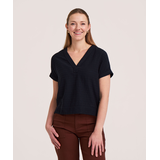 Denver Hayes Women's Short Sleeve Textured Paperweight Blouse Front_Flat