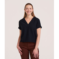 Denver Hayes Women's Short Sleeve Textured Paperweight Blouse Front_Flat