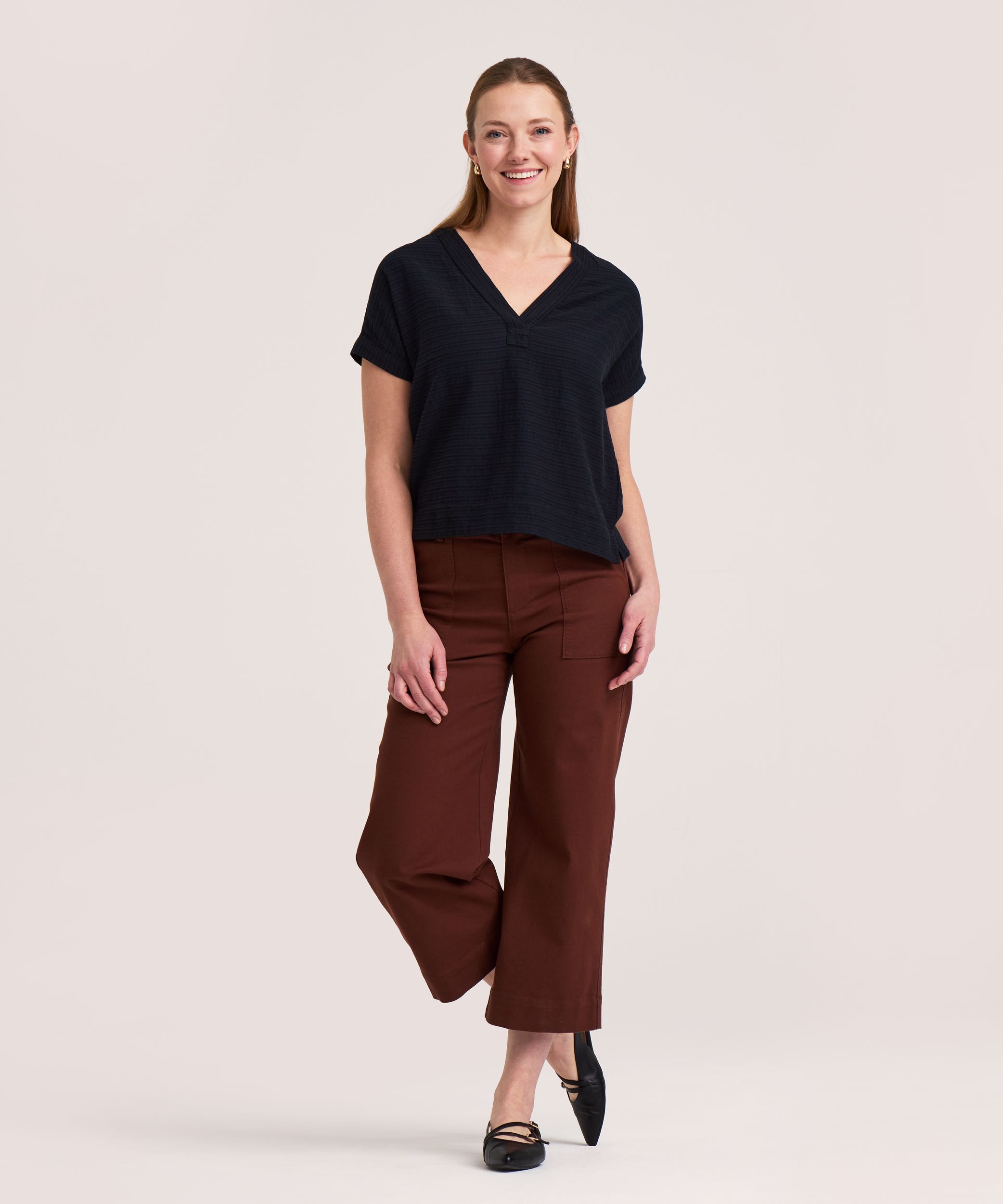 Denver Hayes Women's Short Sleeve Textured Paperweight Blouse