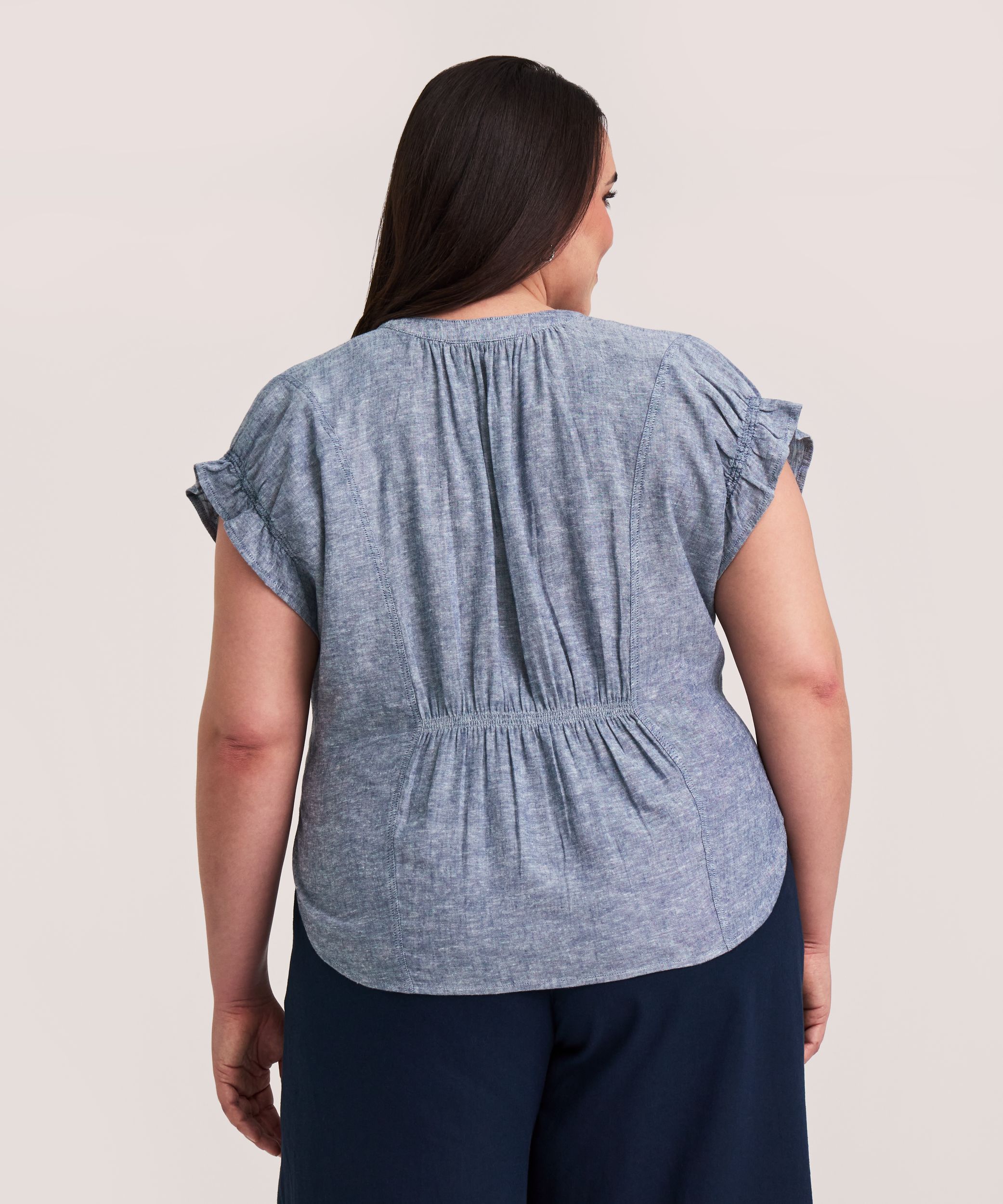 Blouse en lin à encolure en V et à manches courtes pour femmes, Denver Hayes