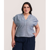 Blouse en lin à encolure en V et à manches courtes pour femmes, Denver Hayes