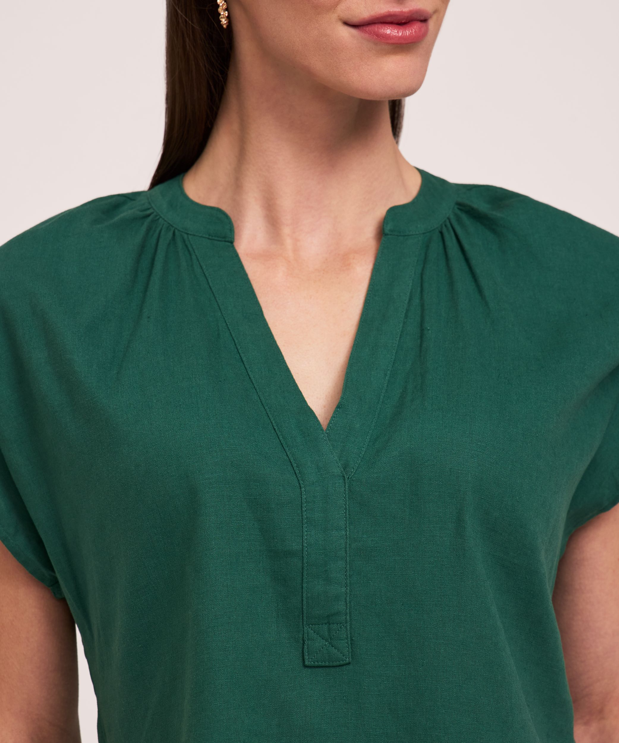 Blouse en lin à encolure en V et à manches courtes pour femmes, Denver Hayes