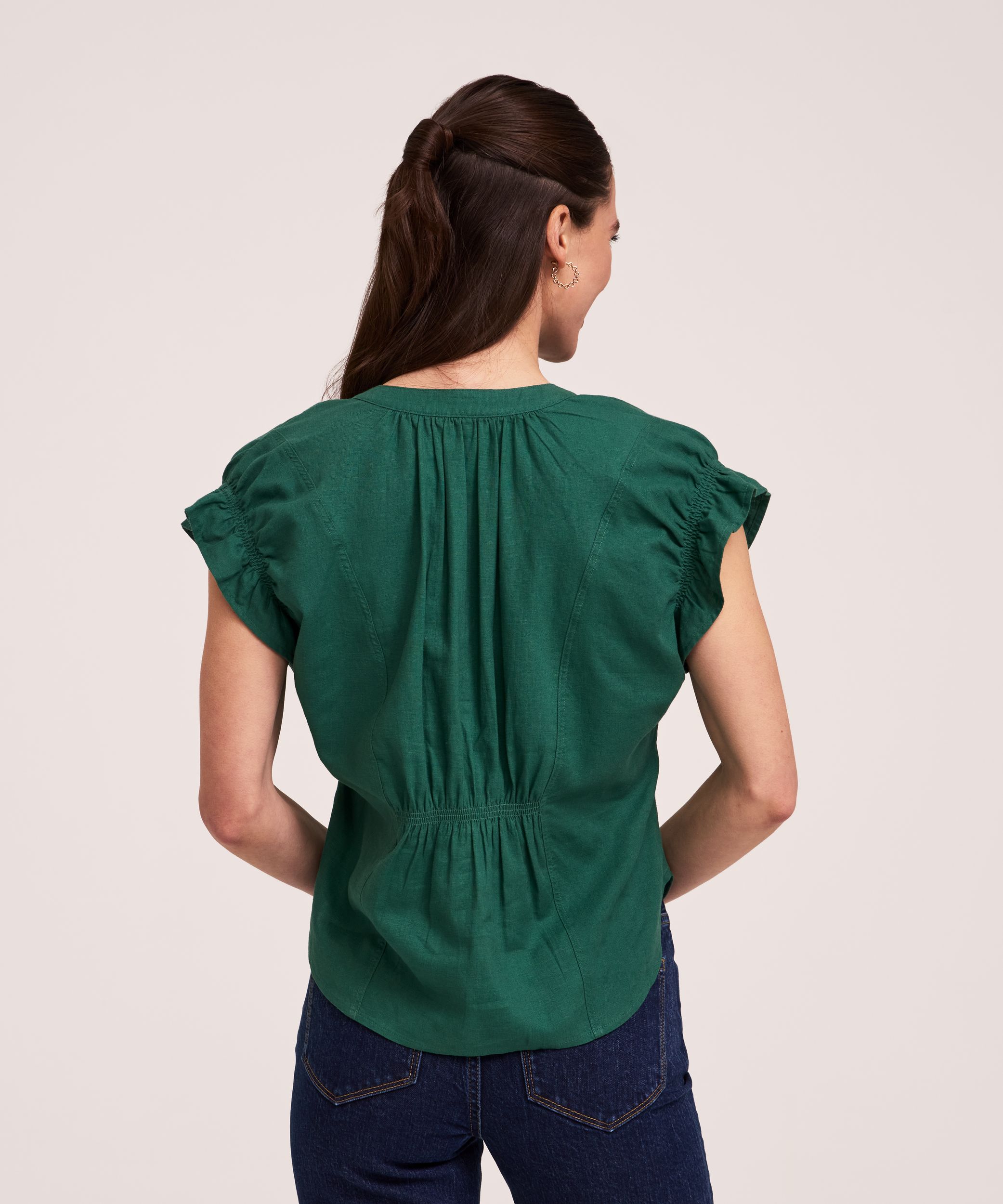 Blouse en lin à encolure en V et à manches courtes pour femmes, Denver Hayes