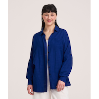 Denver Hayes Women's Long Sleeve Oversized Gauze Button-Up Shirt Front_Flat