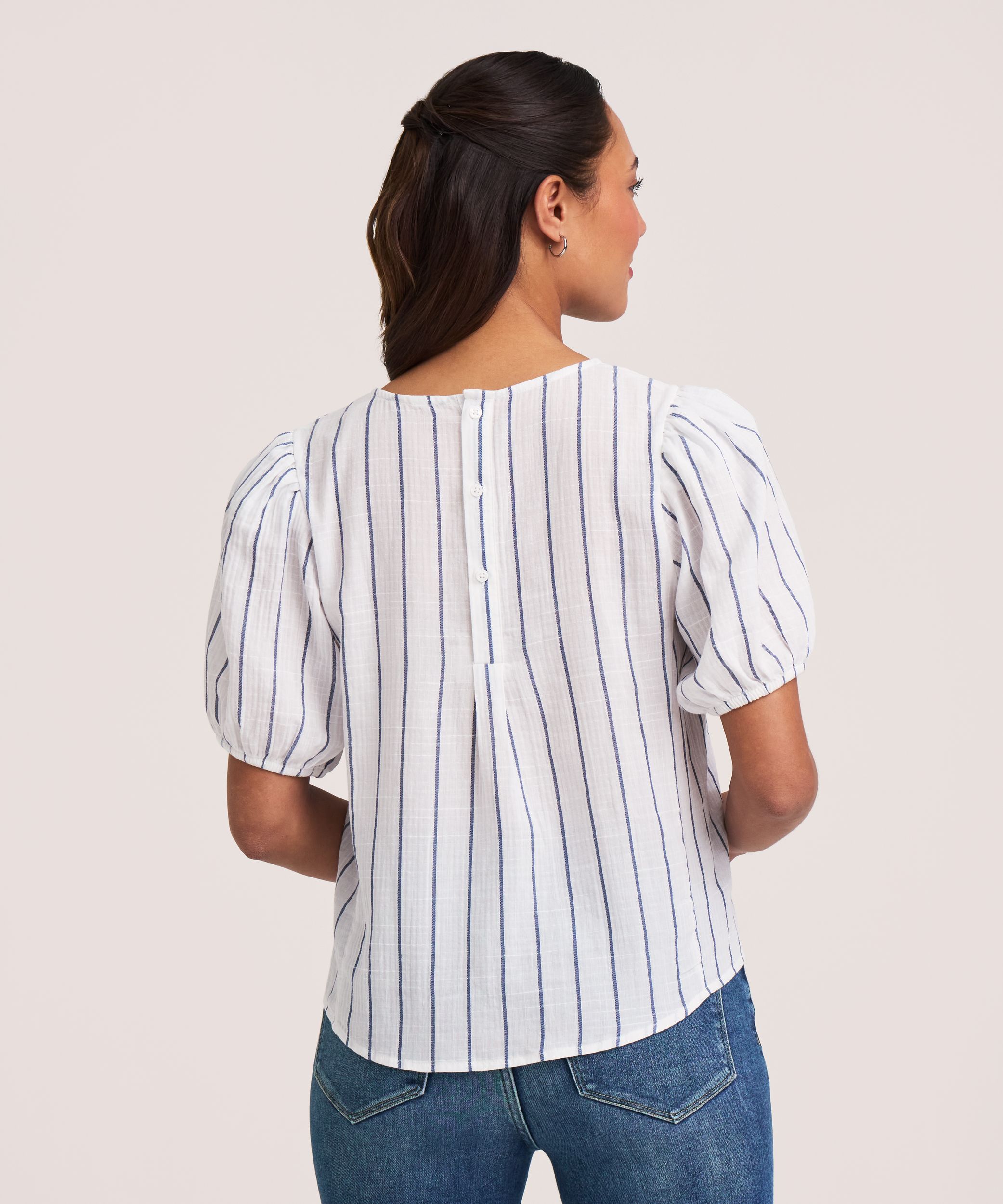 Denver Hayes Women's Puff Sleeve Stripe Blouse
